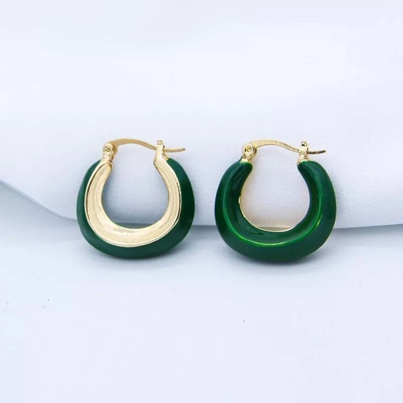 14k Huggie Gold Hoop Earring|White or Green Choice - Picture 7 of 10